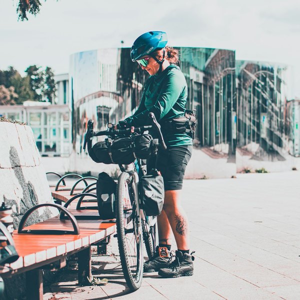Maren Holt packing her bike