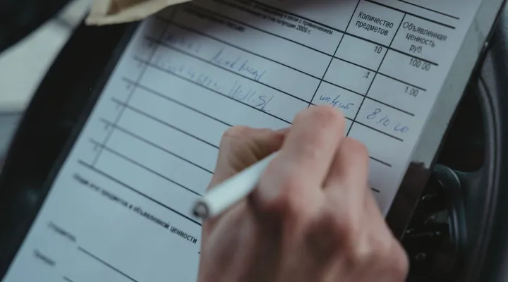 A hand filling in a consignment form on a clipboard, a parcel above it