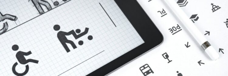Riverline Transit wayfinding icons on a tablet and a printed sheet
