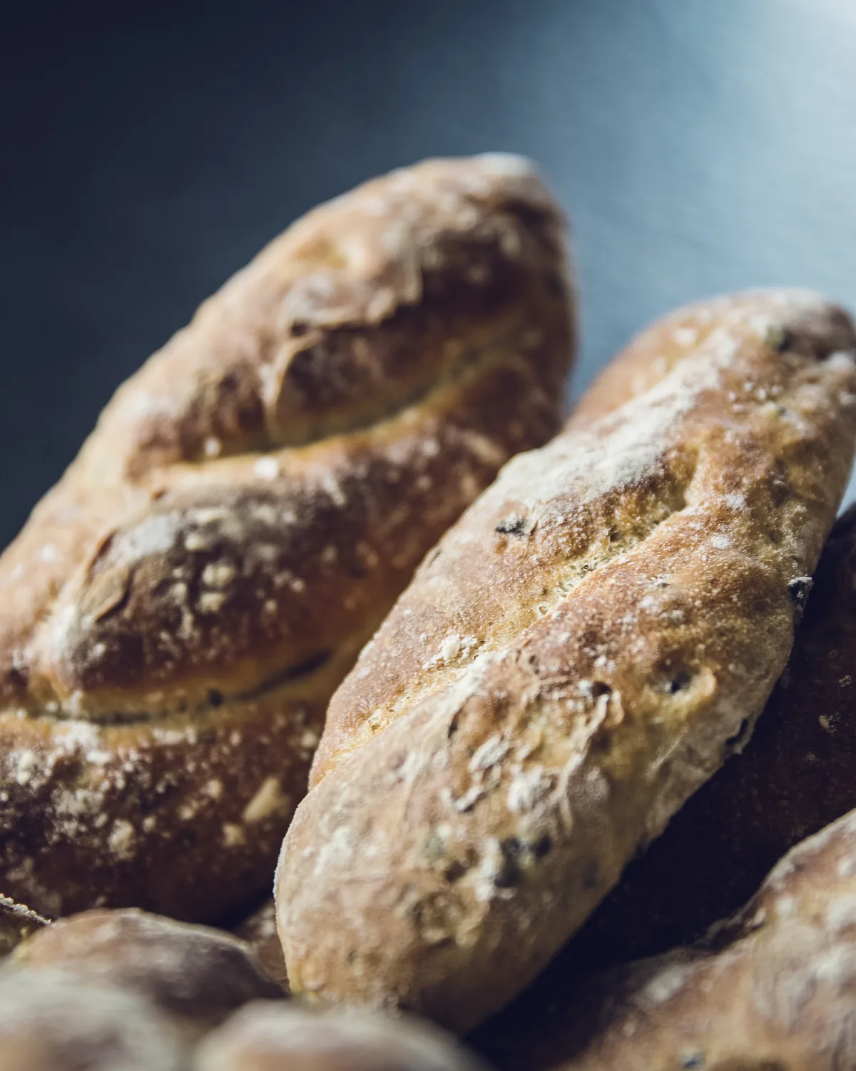 Baguettes standing in a basket