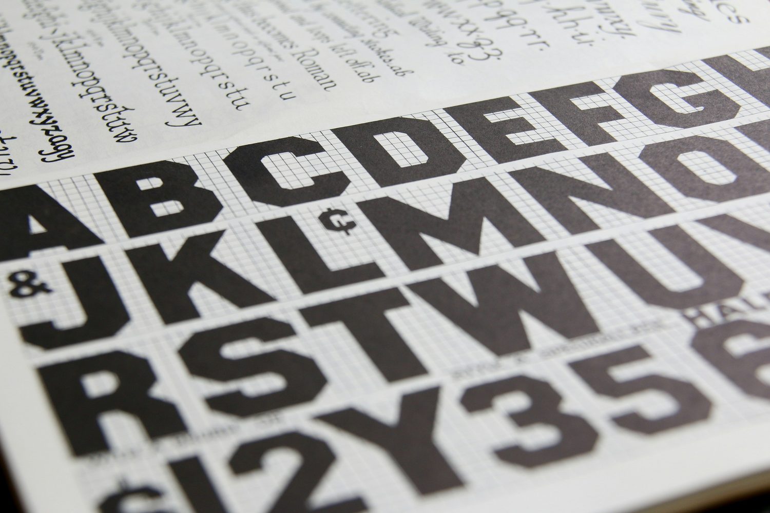 A printed type specimen sheet of heavy capitals and numerals, the sort Fold Studio works from when choosing the typefaces for a brand system