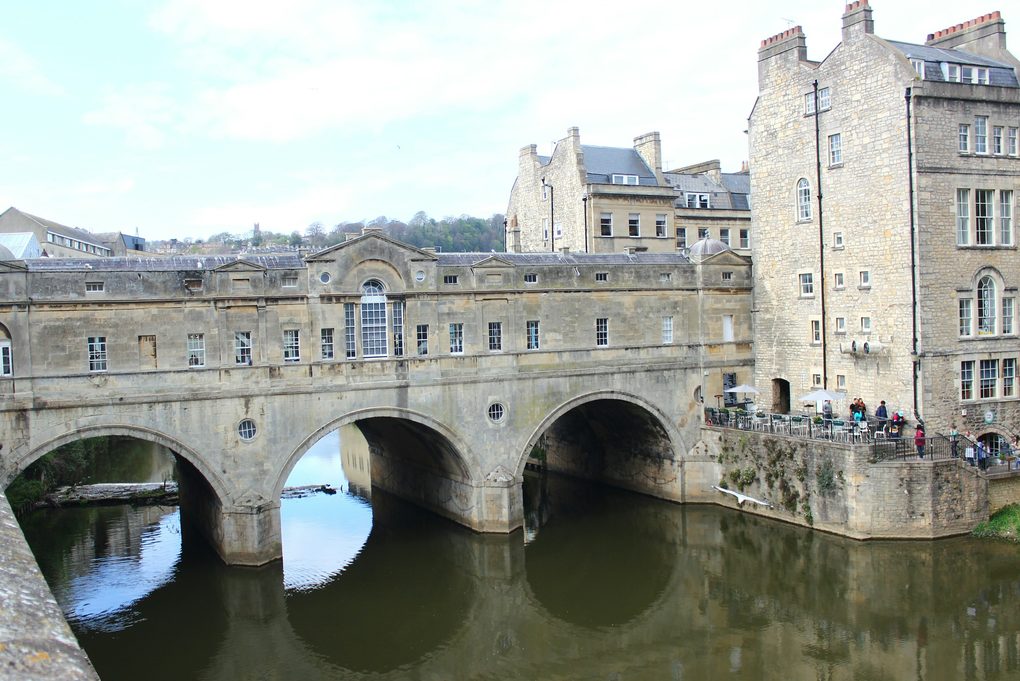 Pulteney Bridge and the Bath stone terraces above the River Avon in the centre of Bath