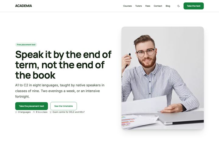 Academia — Language WordPress theme demo home page