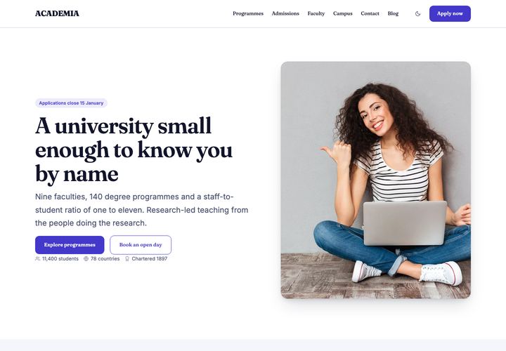 Academia — University WordPress theme demo home page