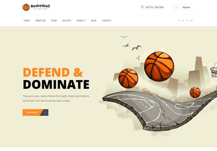 Basketball WordPress theme demo home page