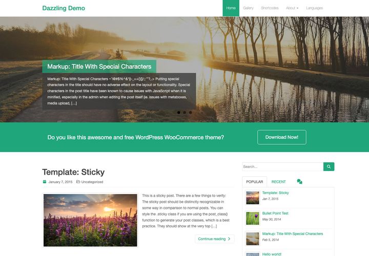 Dazzling WordPress theme demo home page