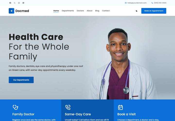 Docmed WordPress theme demo home page