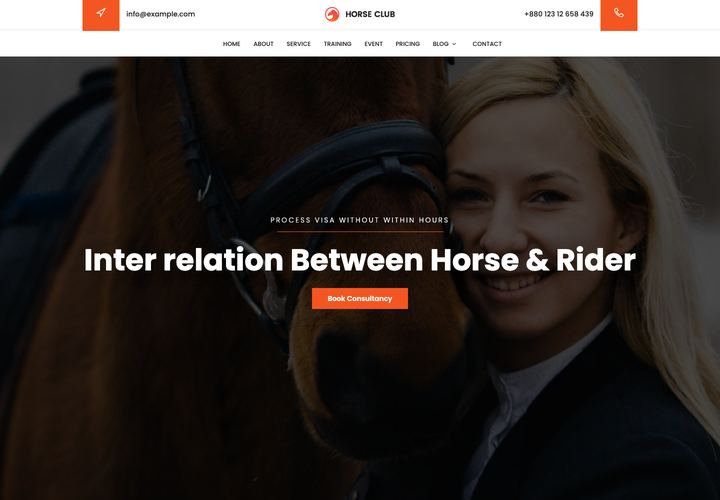 Horseclub WordPress theme demo home page