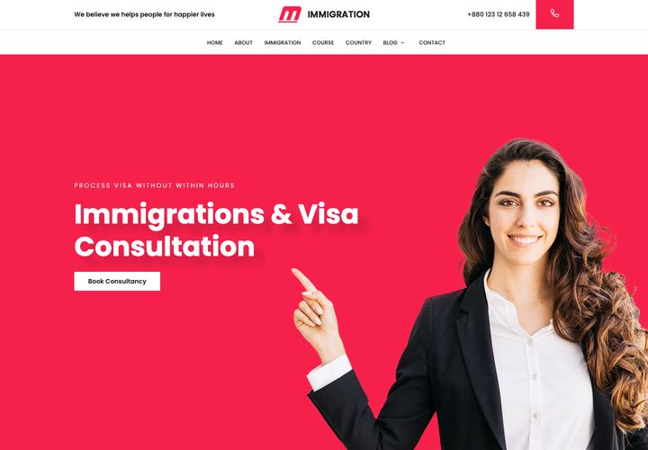 Immigration WordPress theme demo home page