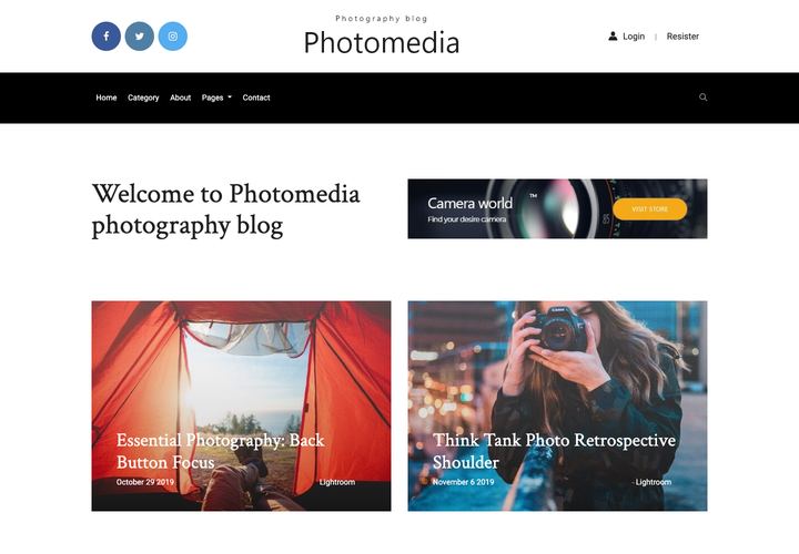 Photomedia WordPress theme demo home page