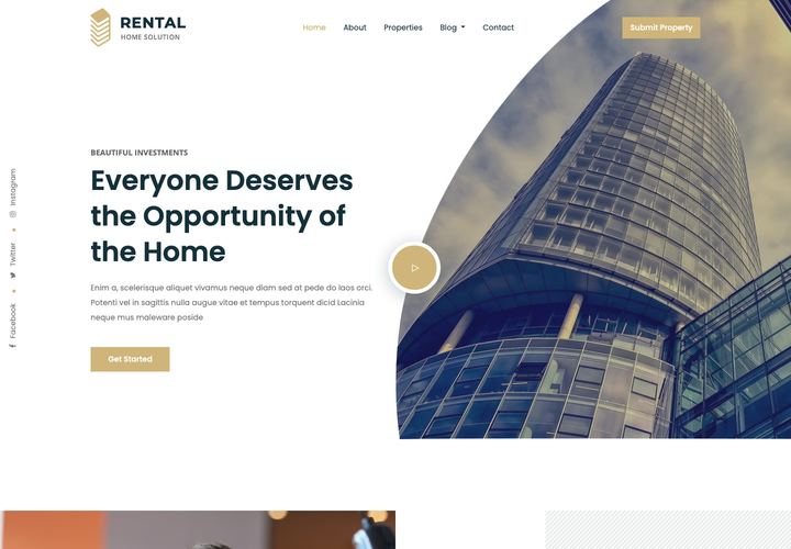 Rental WordPress theme demo home page