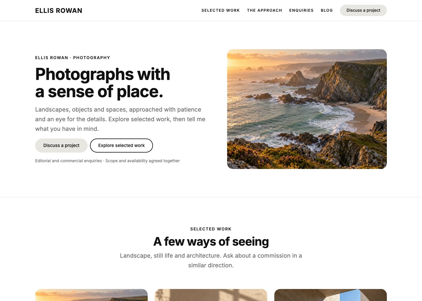 Unapp: Photographer WordPress theme demo home page