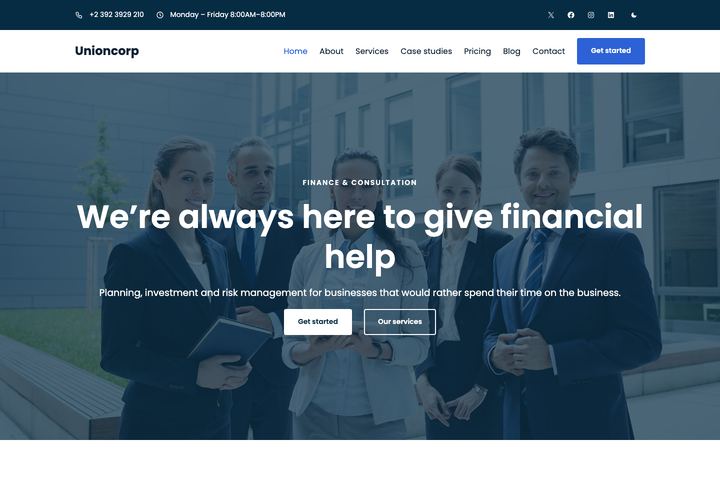 Unioncorp WordPress theme demo home page