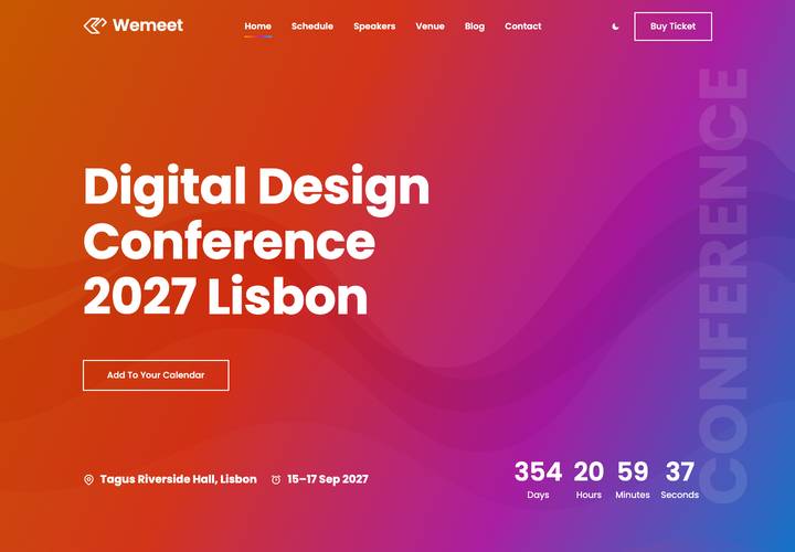 Wemeet WordPress theme demo home page